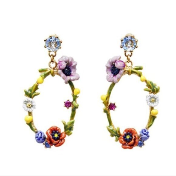 Les NEREIDES Thin Hoops Poppy, leaves 🍃 and daisies - Picture 1 of 5